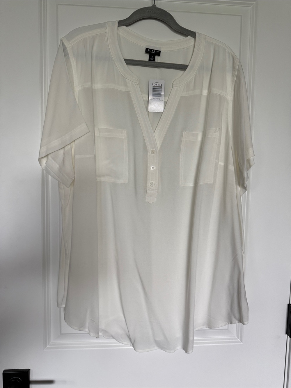 Torrid White Henley Pocket Blouse